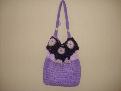  Purple flowers Large size bag hardware ring fashion women bag