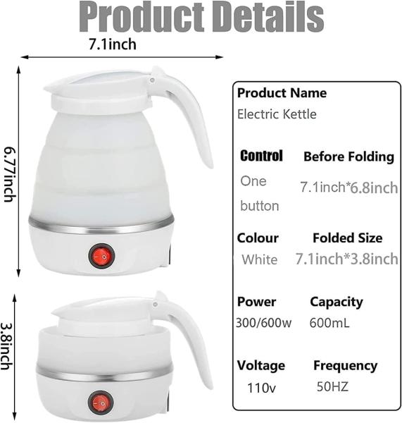 Caldeira elétrica dobrável de viagem, Caldeira portátil dobrável para ferver água rápida chá café, com 1 dobrável