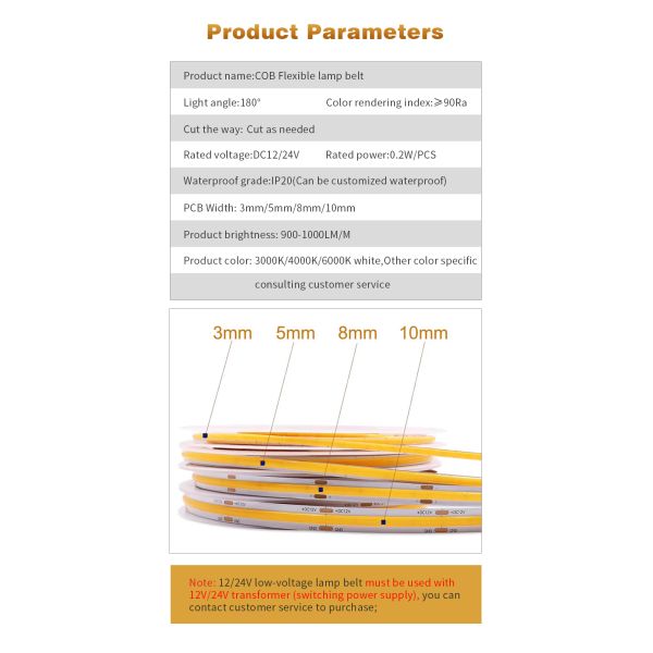 Дистанционное управление COB LED Flex Strip Light с рейтингом IP66 и цветовой температурой 4000K