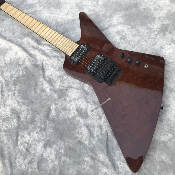 Custom Electric Guitar Brown Rosewood Top Covered Maple Fingerboard 7 Strings Double Swing Customizable Logo