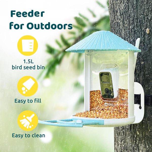 Visible Bird Feeder Featuring Consumption and Built In 4000mA Battery with Type C Interface and Two Way Audio Support