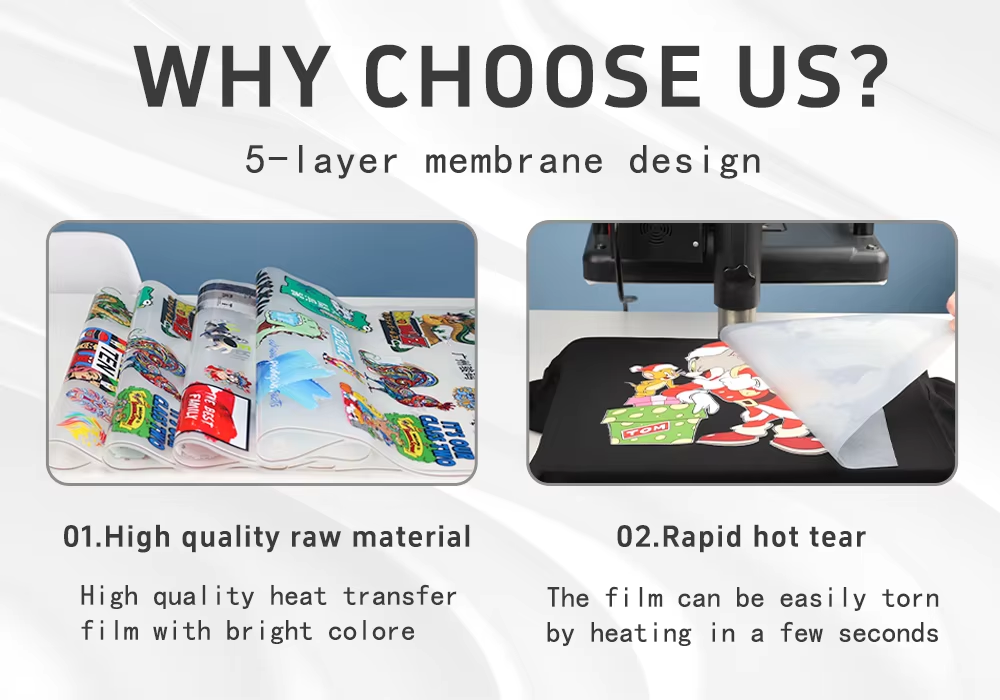 Película de transferência DTF 30CM x 100M 75U Compatível com CMYK + Tinta Branca para Impressão de Vestuário