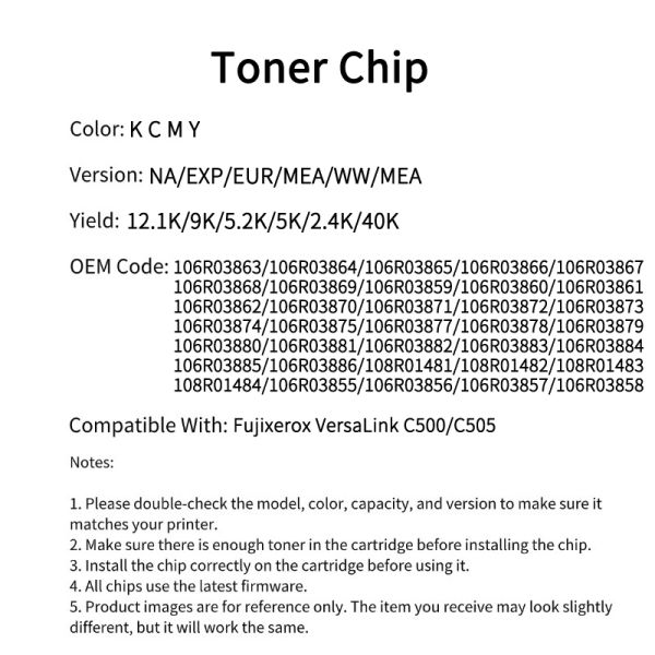 Compatible Xerox 106R03869 Toner Chip For Fujix Xerox VersaLink C500 C505