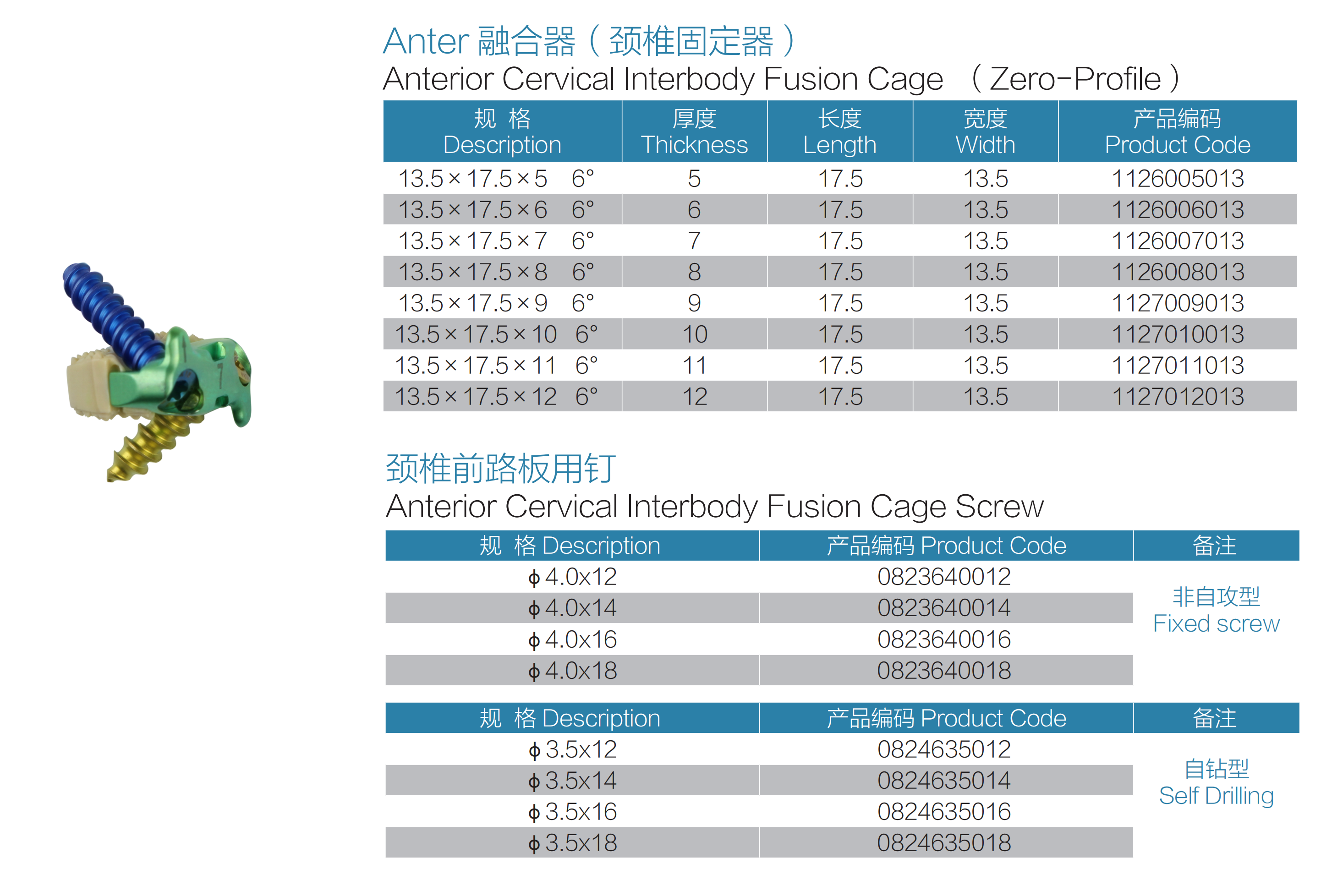 Sterilization 2 Screws Zero Profile Cage Anterior Cervical Cage Stand Alone CE Spinal Surgery