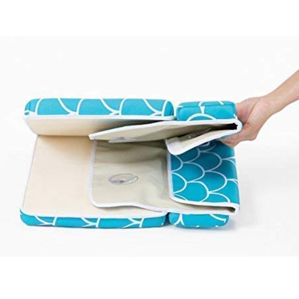 24 Inch Bath Kneeling Pad Extra Long Teal Blue Mermaid Design With Elbow Rest