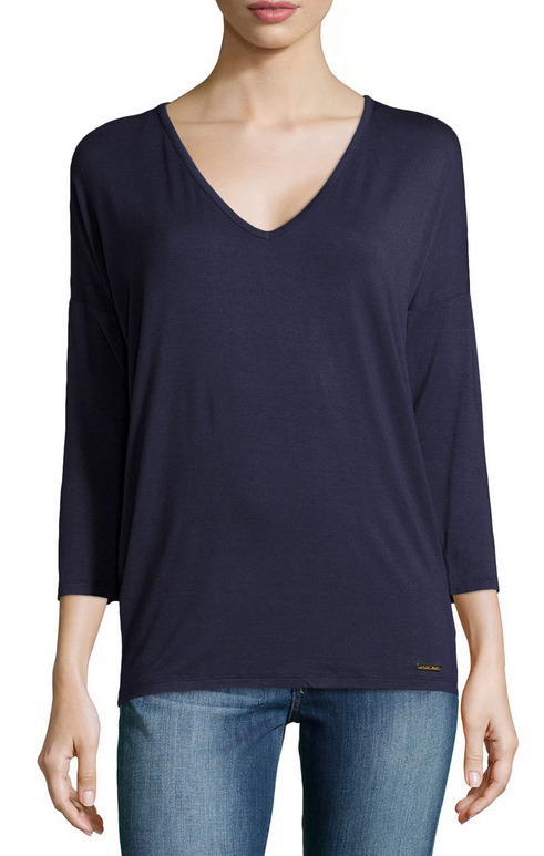 Zip-Back V-Neck Knit Top