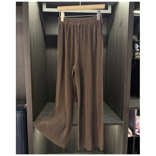 Autumn Winter High-End  Pleated Casual Pants for Women New Elastic Mid-Waist Simple Versatile Wide-Leg Straight Loose Flat