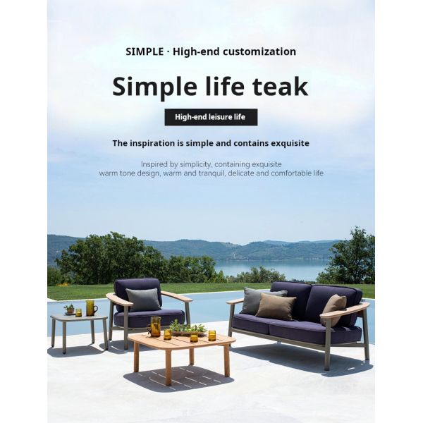 Modern Nordic Teak Wood Aluminium Garden Sofa Dining Set