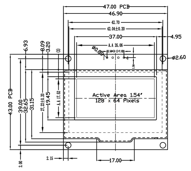 1.54 Inch Graphic OLED Display with 128x64 Dots Resolution and I2C Interface