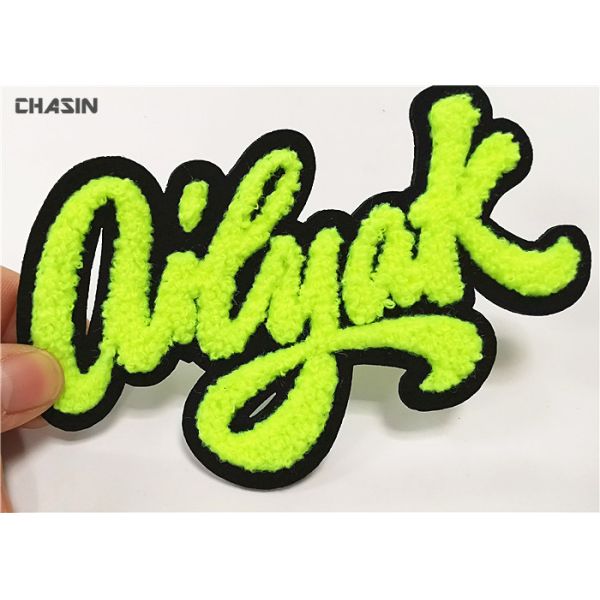 Fluorescent Yellow Chenille Patches Embroidery Letter For Garment Bag Shoes
