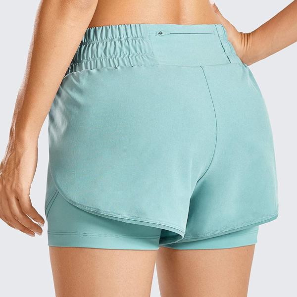 100gsm 2 em 1 dupla camada do short do exercício das mulheres de corrida das mulheres do short