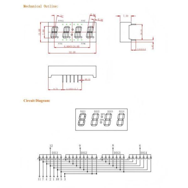 0.30 Inch 4 digit LED Seven Segment Clock Display