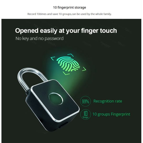 Biometric Fingerprint Smart Electronic Portable Zinc Alloy Hardened Shackle Temperature Resistant 110g Lightweight Security