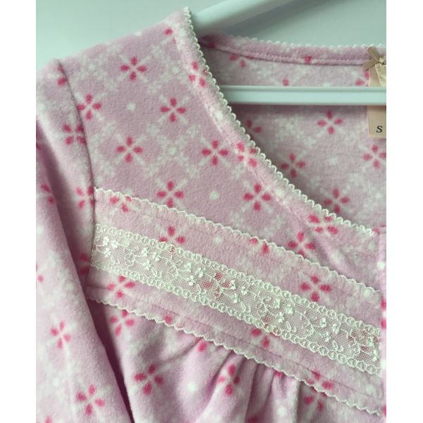 Super Comfortable V-neck Women's Winter Pajamas with Long Sleeve in Full Print Fleece