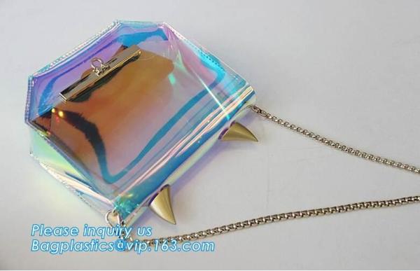 laser PVC new material printing shoulder tote bag, Girls Shoulder Tote Beach Bag, Ladies Transparent PVC Beach Handbag