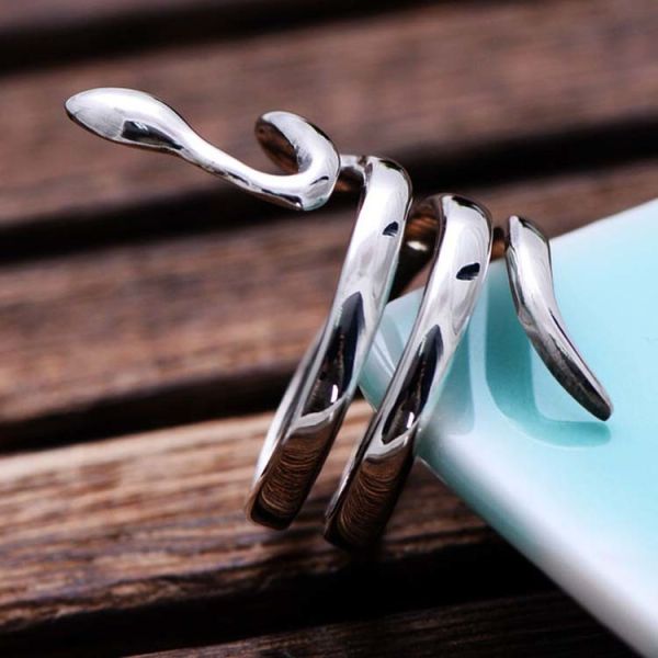 Sterling Silver Snake Wrap Ring Plain Polished Wide Women Jewelry(058262)