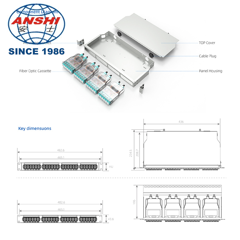 2U/4U 19 Inch Rack Mount Fiber Optic Patch Panel, Cold Rolled Steel 8/16 Slot Modular ODF, 12‑72 Fibers Max Capacity for FTTH Network