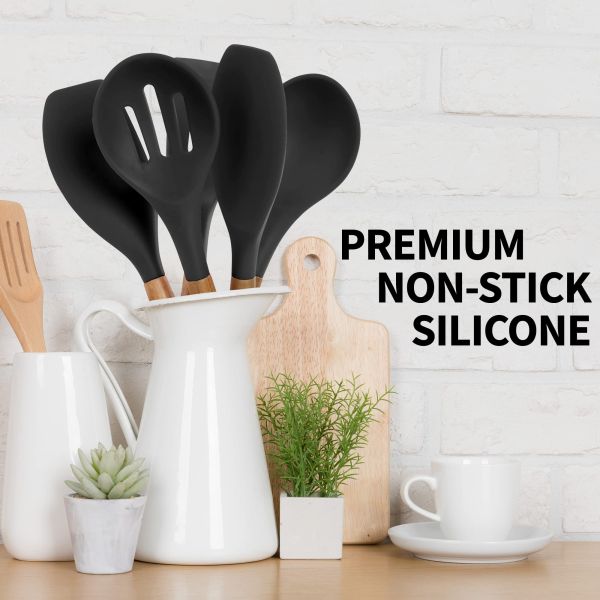 High Temperature Cooking Utensil Set for Kitchen 5 Piece Non-Stick Silicone Spatula Spoon