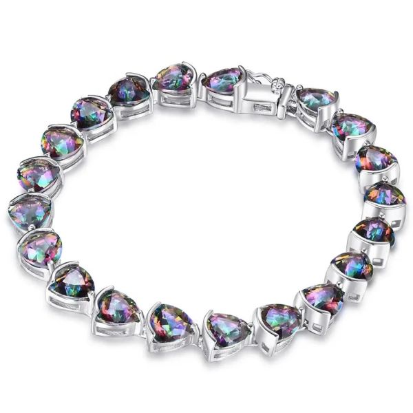Wholesale 925 Sterling Silver Trillion Cut Mystic Topaz Tennnis Bracelet