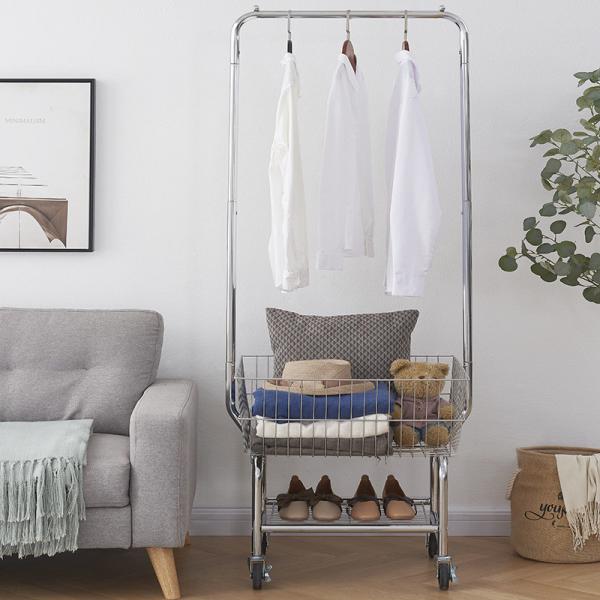 Double Pole Rack Laundry Basket Carts Chrome Surface  675*555*723mm
