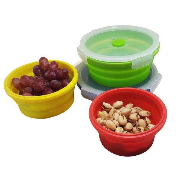 Collapsible Lunch Box, Silicone Food Storage Containers Eco Lunch Bento Box BPA-Free with Fork Spoon for Adults, Kids
