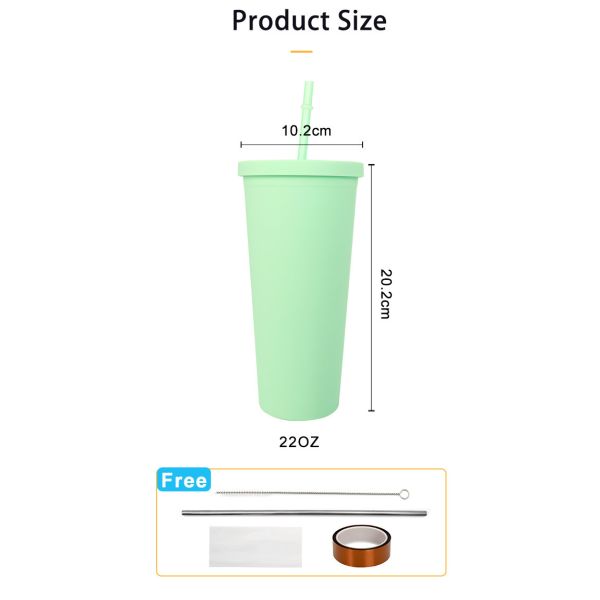 Lightweight  Candy Color Skinny 22 Oz Plastic Tumbler Clear Double Wall Acrylic Tumblers With Straw 450/700ml Large Capacity Leak Proof Design