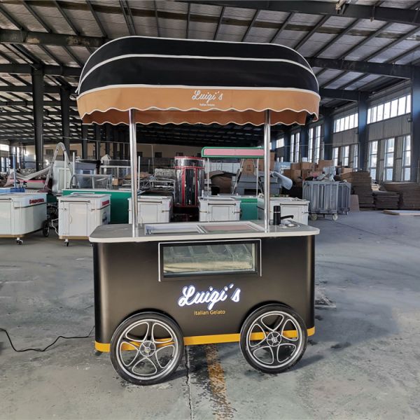 Commercial Mini Frozen Ice Cream Display Cart Trailer Gelato Mexican Beach Ice Cream Freezer Hand Cart Push Carts For Ice Cream