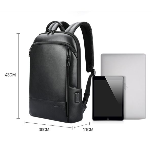 Customize Men's Large Capacity Leather Laptop Backpack with Anti-theft USB Charging Port