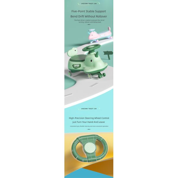 Anti-Rollover Flash Wheel Swing Ride On Scooter Car para niños Cartón Tamaño 69 * 25 * 32cm