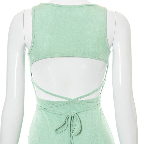 Casual Sleeveless Womens Party Maxi Dresses Lace Up Halter Split