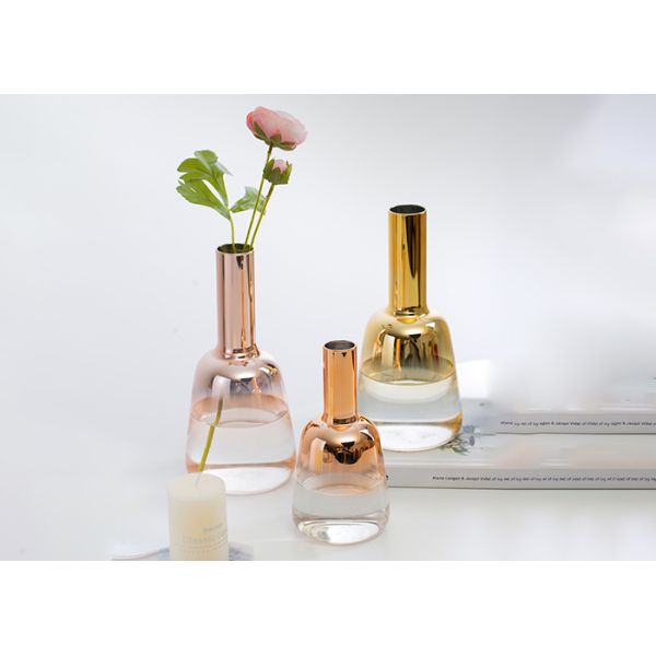 Living Room Decorative Glass Vases Single Flower Gold Plated Glass Vase