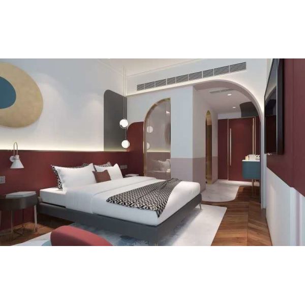 Da mobília de madeira interior da cama de casal do conceito da parte alta mobília feita sob encomenda do hotel