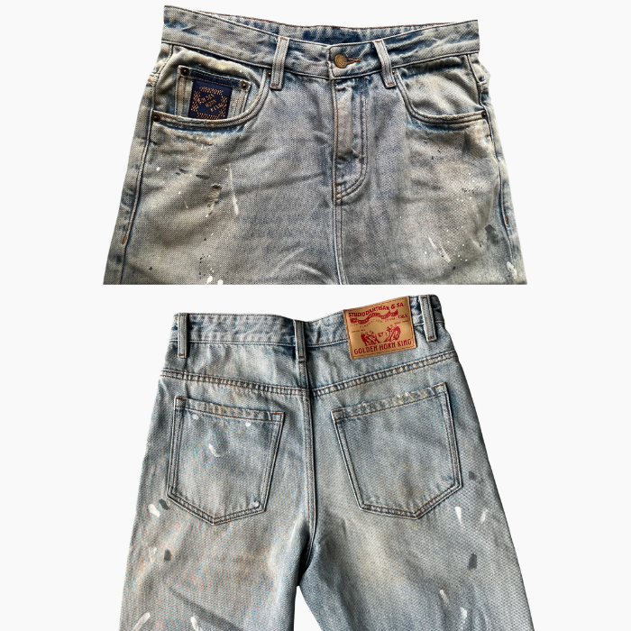Paint Splatter Men's Jeans Mid Waist Flare Bootcut Jeans Light Wash