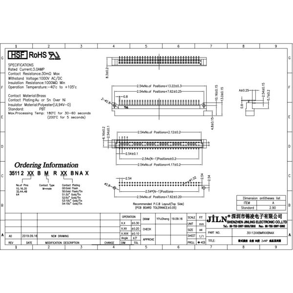 B Type Male Pcb 64 Pin Din 41612 Connector 2 Rows 2.54mm Pitch PBT