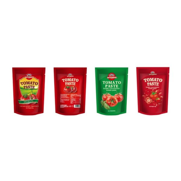 Una bolsa de 80 g con pasta de tomate doble concentrado con niveles de pureza que van desde el 30% hasta el 100%