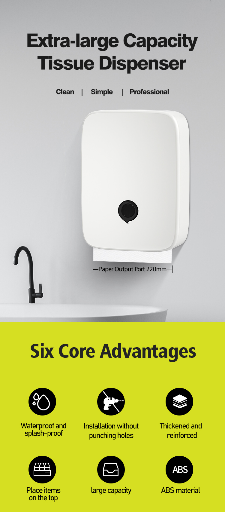 Modern ABS Plastic Paper Dispenser User Friendly Wall Mount Multi Towel Holder For Hotels
