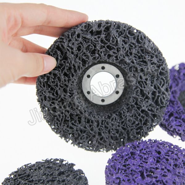 Versatile Abrasive Tools with Blue Poly Strip Wheels in Black Purple and Orange