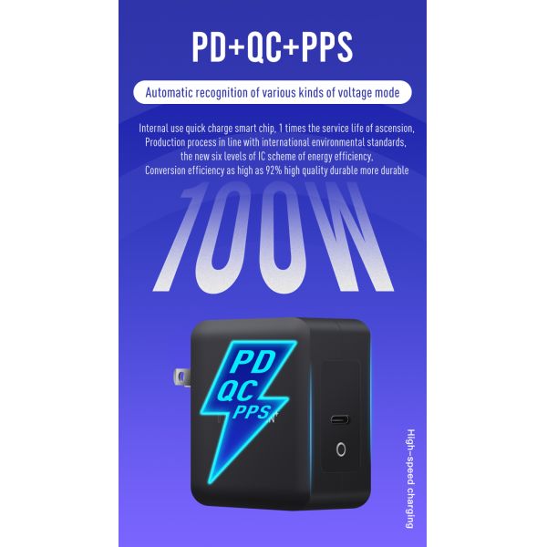 High Power Qc 3.0 Usb Wall Charger 100w Gan Travel Charger Overvoltage Protection