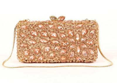 Women Crystal Gold Box Clutch Bag , Hollow Out Cocktail Party Purse