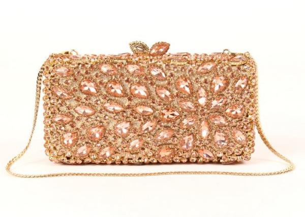 Women Crystal Gold Box Clutch Bag , Hollow Out Cocktail Party Purse
