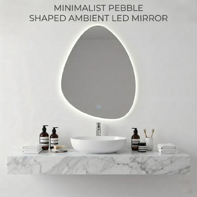 Kingstin Asymmetrical LED Bathroom Mirror Pebble Irregular Wall Mounted Lighted Vanity Mirror 3 Colors Dimmable