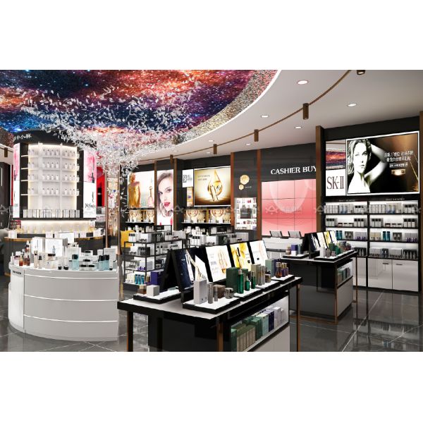 Skincare Shop Interior Design Gold Rush Series Case for Shop Display Furniture