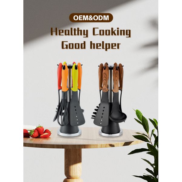 Food Grade Eco-Friendly Kitchenware Non Stick Utensil Set with Heat Resistant Spoons