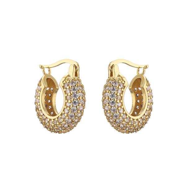 Women 24K Gold Jewelry Plated ODM Zircon  Heart Diamond Hoop Earrings