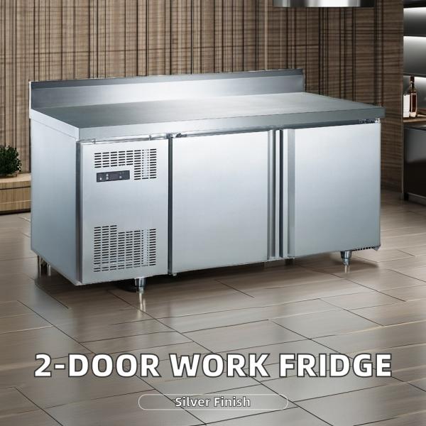 Réfrigérateur de table industriel de haute qualité à deux portes, congélateur vertical commercial avec lumière LED, établi, cuisine, utilisation en restaurant