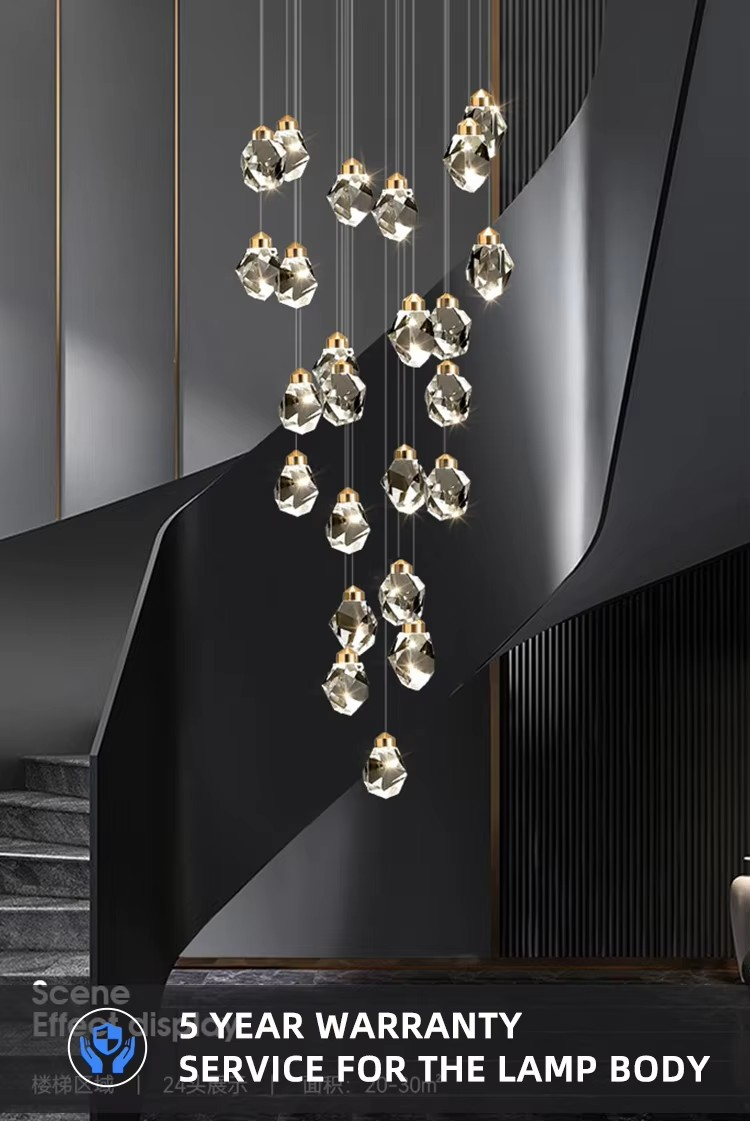 Hôtel Escalier Intérieur Luxe Moderne Chandelier de cristal Pendant Lumière avec LED Lampe de plafond Lampe de taille 130*110mm