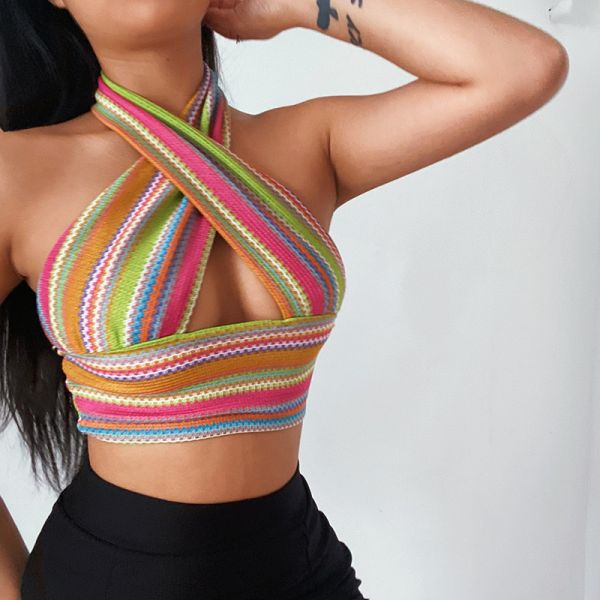 Покрашенное тонкое шеи безрукавное сексуальное вяжет перекрестных женщин блузки