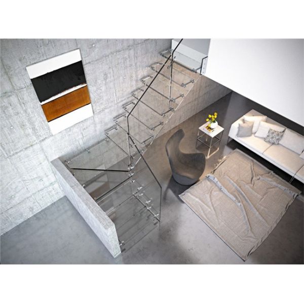 Steel Material Modern Floating Stairs With Tempered Laminated Glass Tread