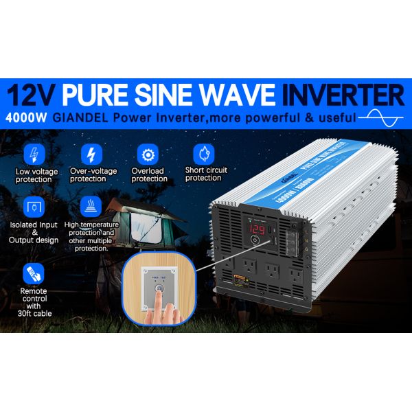 Heavy Duty 12V 2.4A Hybrid Solar Inverter LED 4000W Pure Sine Wave Power Inverter