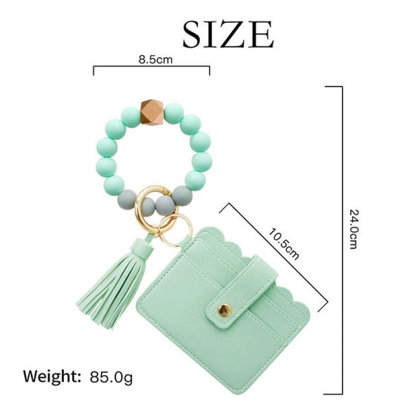 Artificial Leather Business Card Holder Stylish Ladies Wallet With Keyring Bracelet